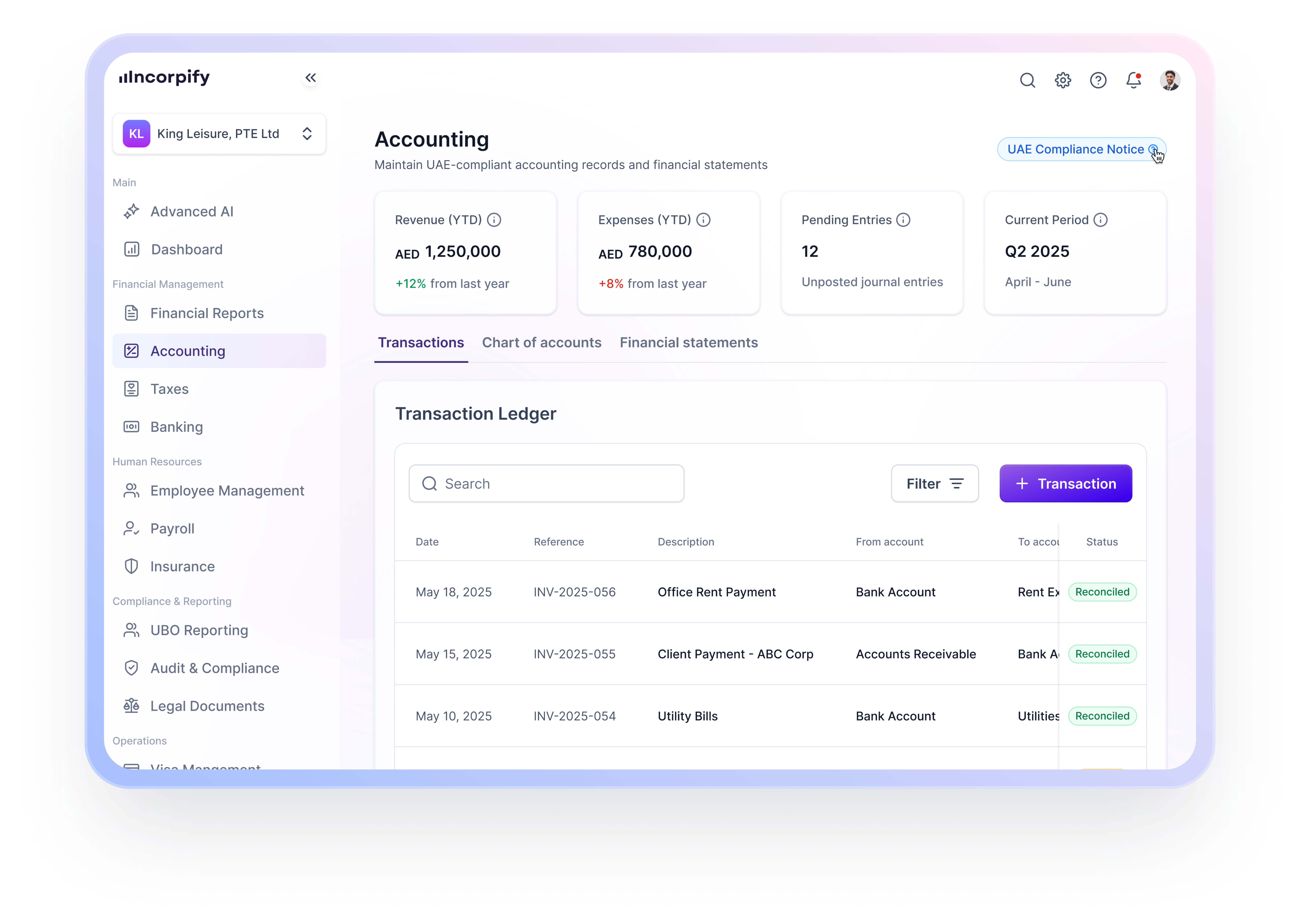 Automated accounting and smart tax filing dashboard