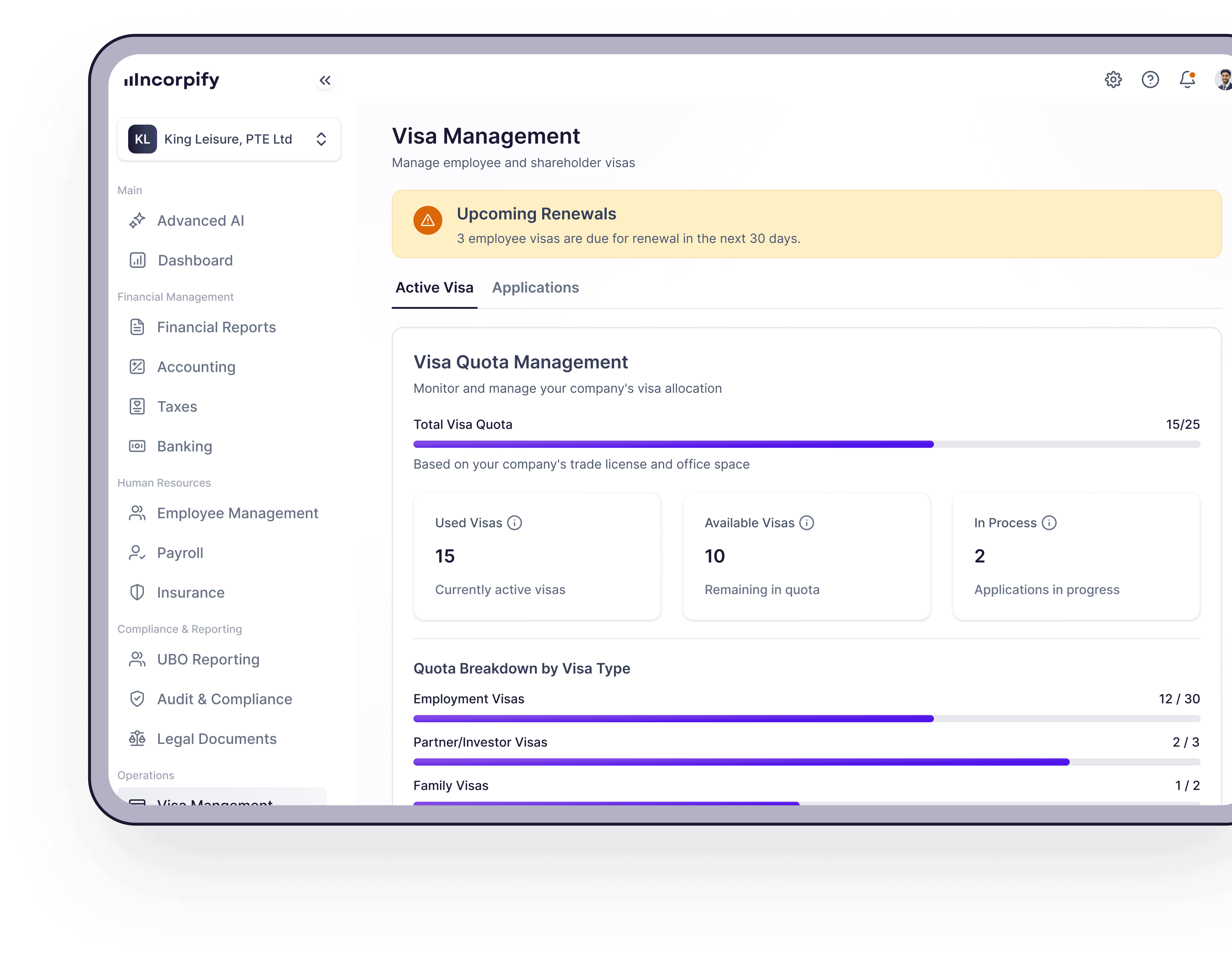 Incorpify visa and residency platform preview